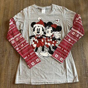 Juniors Disney Christmas Long Sleeve Shirt Mickey Minnie Mouse Large